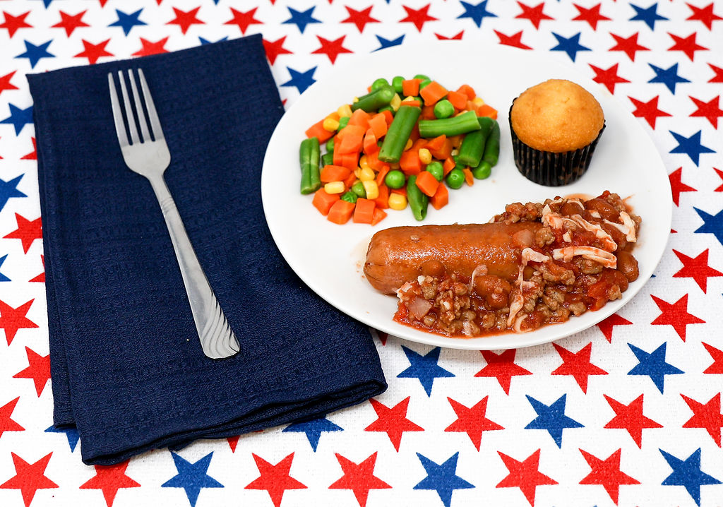 #06 - Chili Cheese Dog, Potato Stars, Mixed Vegetables