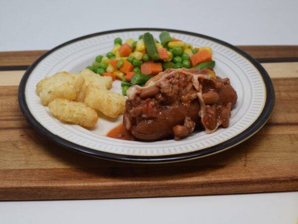#06 - Chili Cheese Dog, Potato Stars, Mixed Vegetables