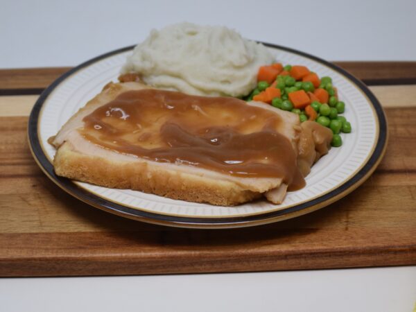 #02 - Hot Turkey Dinner, Mashed Potatoes, Turkey Gravy, Peas & Carrots