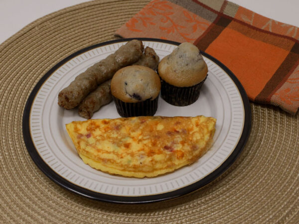 #15 - Skillet Omelet, 3 Sausage Links, 2 Mini Blueberry Muffins