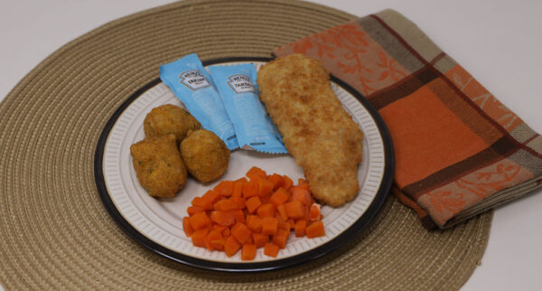 #12 - Breaded Fish Fillet, Hushpuppies, Diced Carrots, Tartar Sauce
