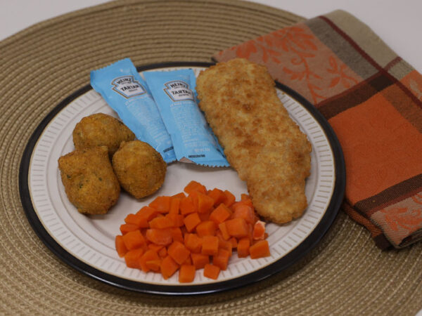 #12 - Breaded Fish Fillet, Hushpuppies, Diced Carrots, Tartar Sauce
