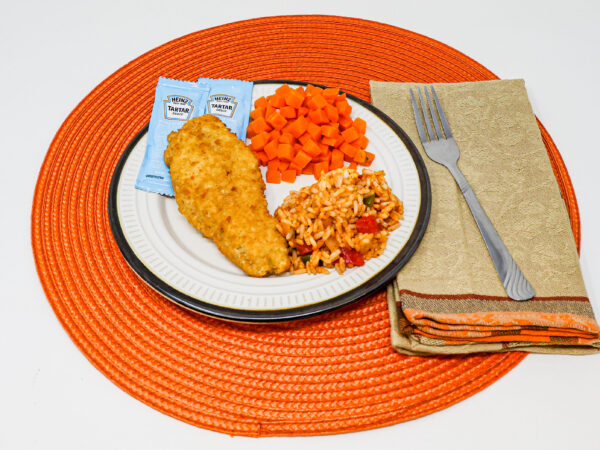 #12 - Breaded Fish Fillet, Adobo Rice, Diced Carrots, Tartar Sauce