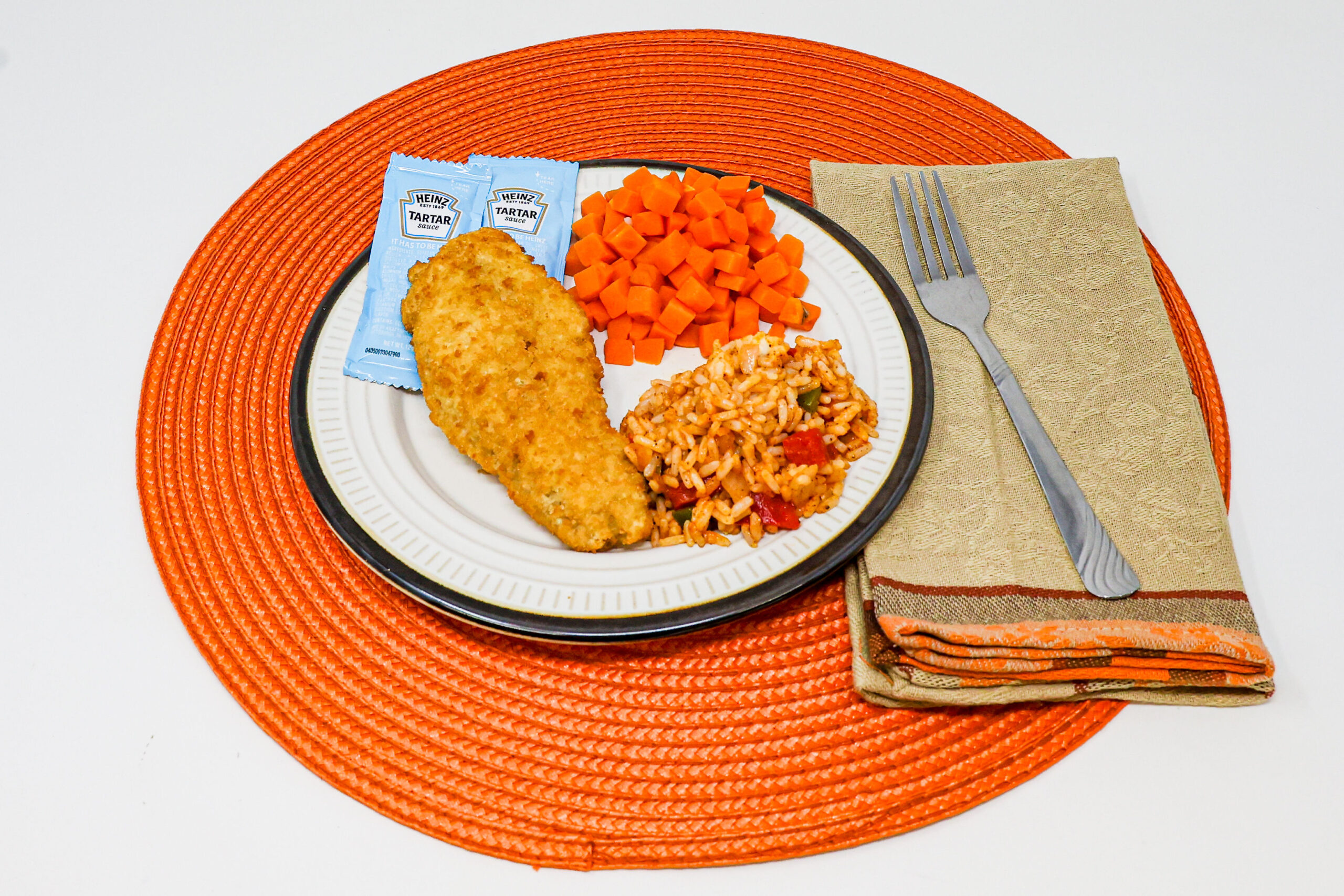 #12 - Breaded Fish Fillet, Adobo Rice, Diced Carrots, Tartar Sauce