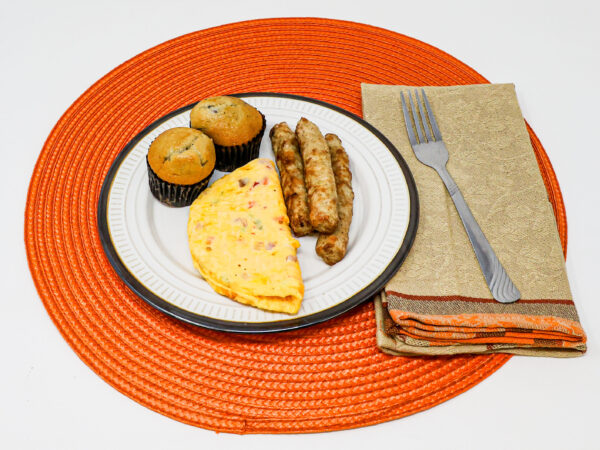 #15 - Skillet Omelet, 3 Sausage Links, 2 Mini Blueberry Muffins