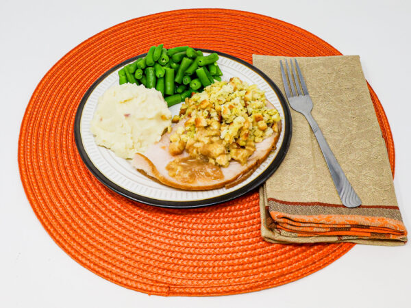 #02 - Turkey & Stuffing, Turkey Gravy, Redskin Mashed Potatoes, Green Beans