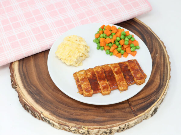 #16 - BBQ Pork Patty, Cheesy Hashbrowns, Peas & Carrots