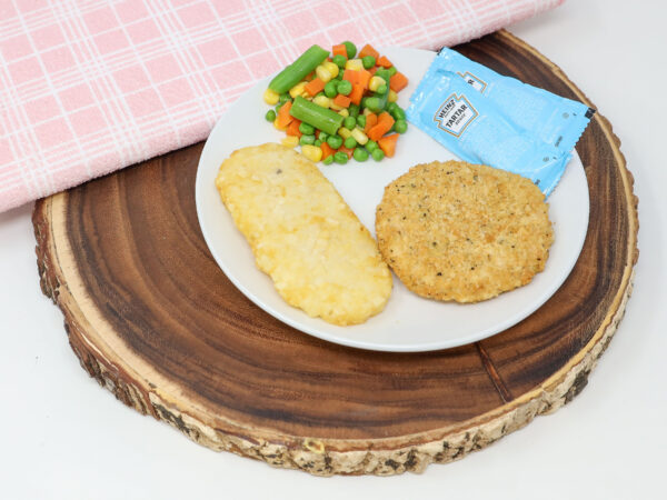 #14 - Parmesan Crusted Crab Cake, Hashbrown, Mixed Vegetables, Tartar Sauce