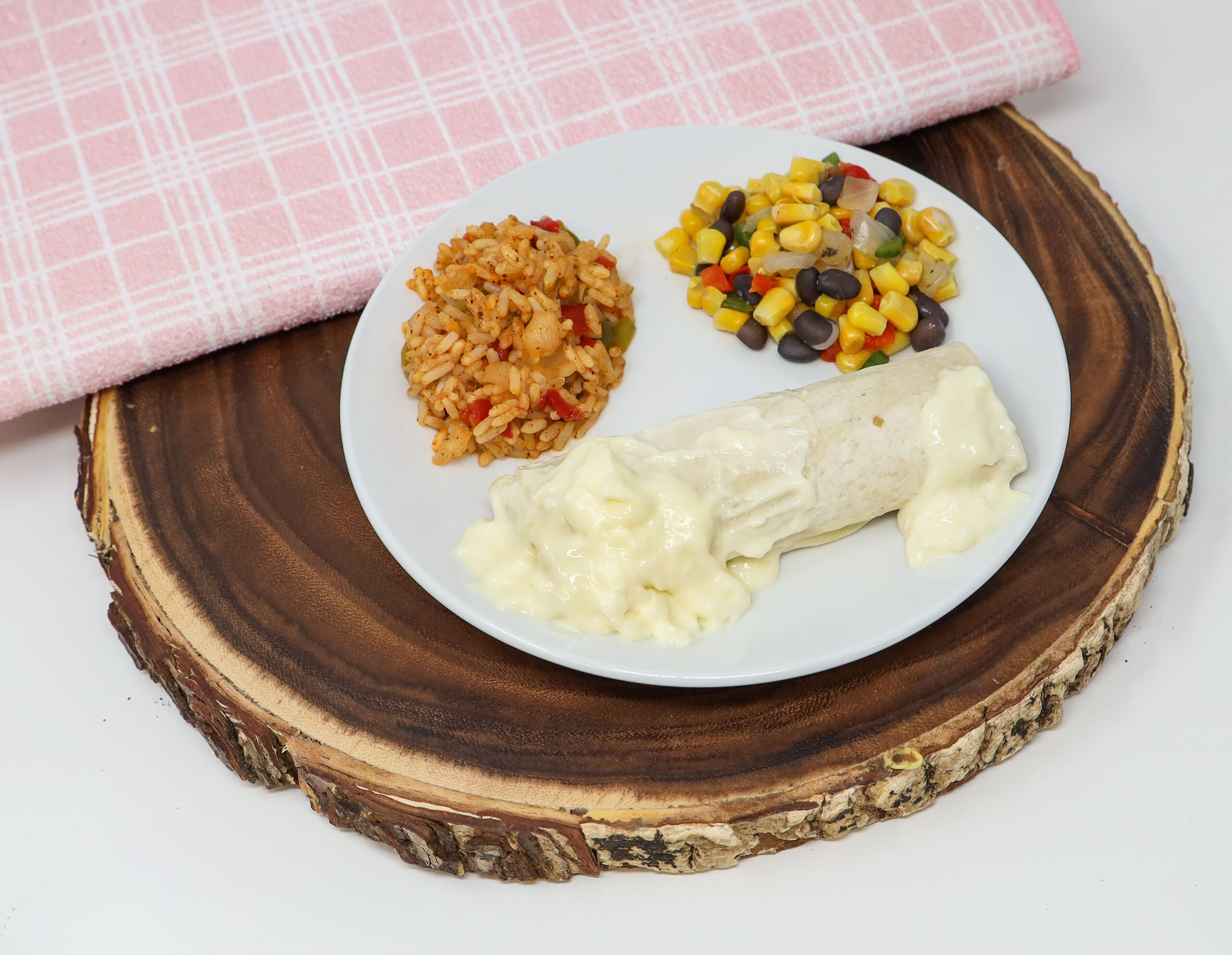 #13 - Smothered Burrito, Adobo Rice, Southwest Vegetables